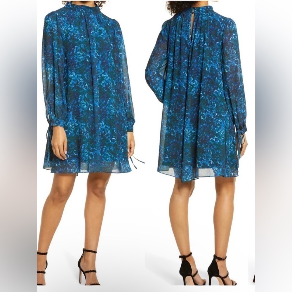 Mark + James by Badgley Mischka mini trapeze dress women 0 retro artsy boho blue